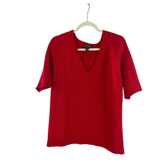 Lauren Ralph Lauren Red Chunky Knit Short Sleeve Sweater XL Valentine's Day - Picture 1 of 6